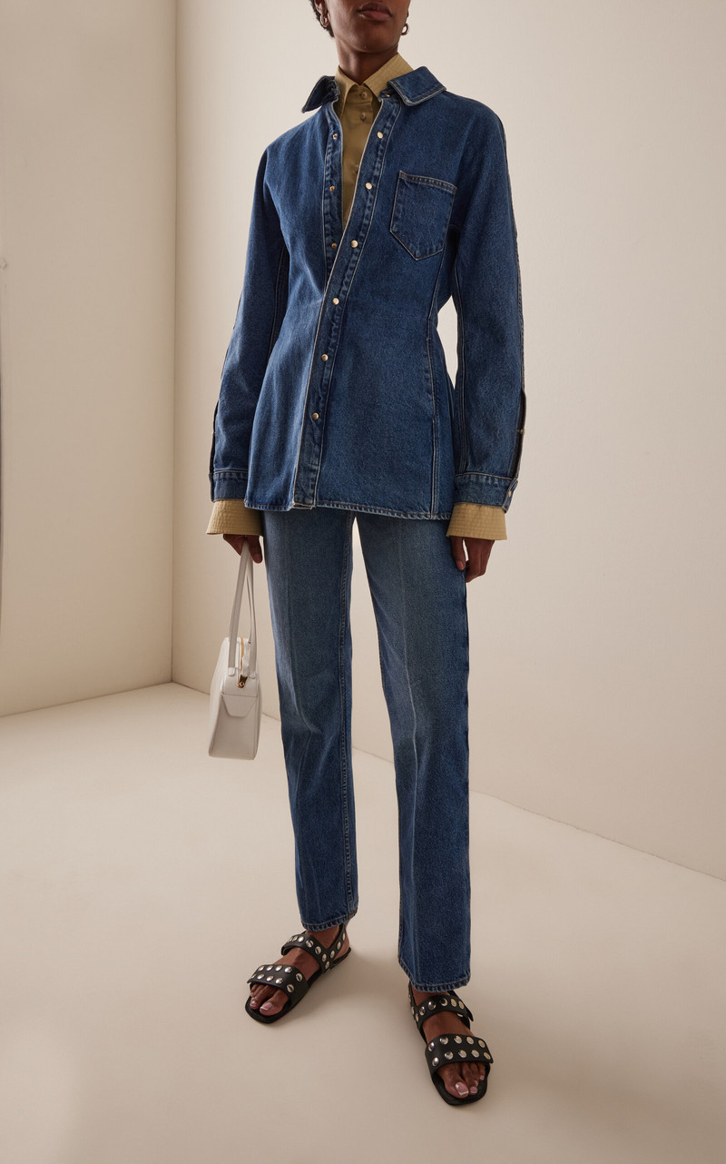 OSSOU Noon Rigid High-Rise Straight-Leg Jeans dark wash outlook