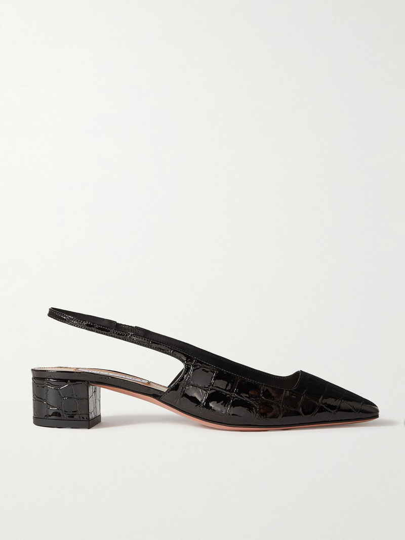 Ginza 35 croc-effect patent-leather slingback pumps Black 1