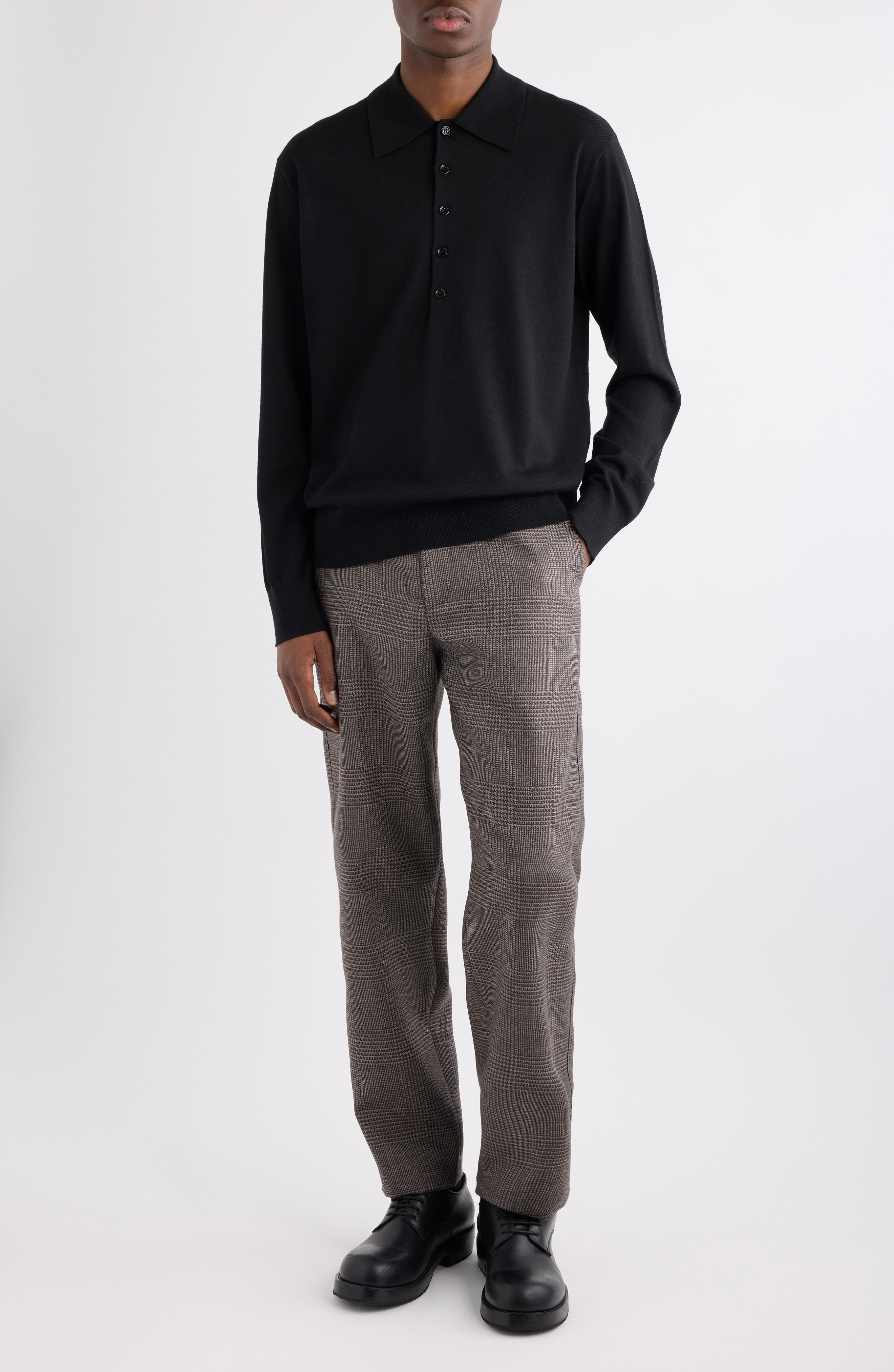 Dries Van Noten Muano Merino Wool Polo Sweater in Black at Nordstrom - 2