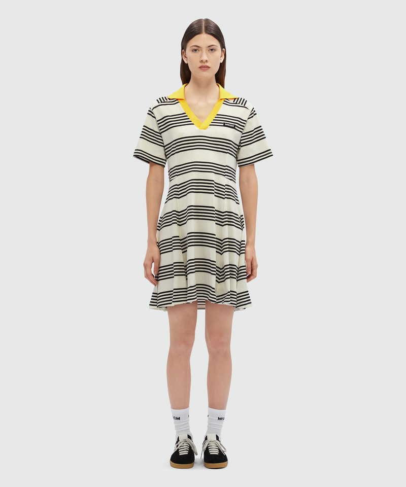 MSGM Polo dress in jersey with a black and white two-tone striped print outlook