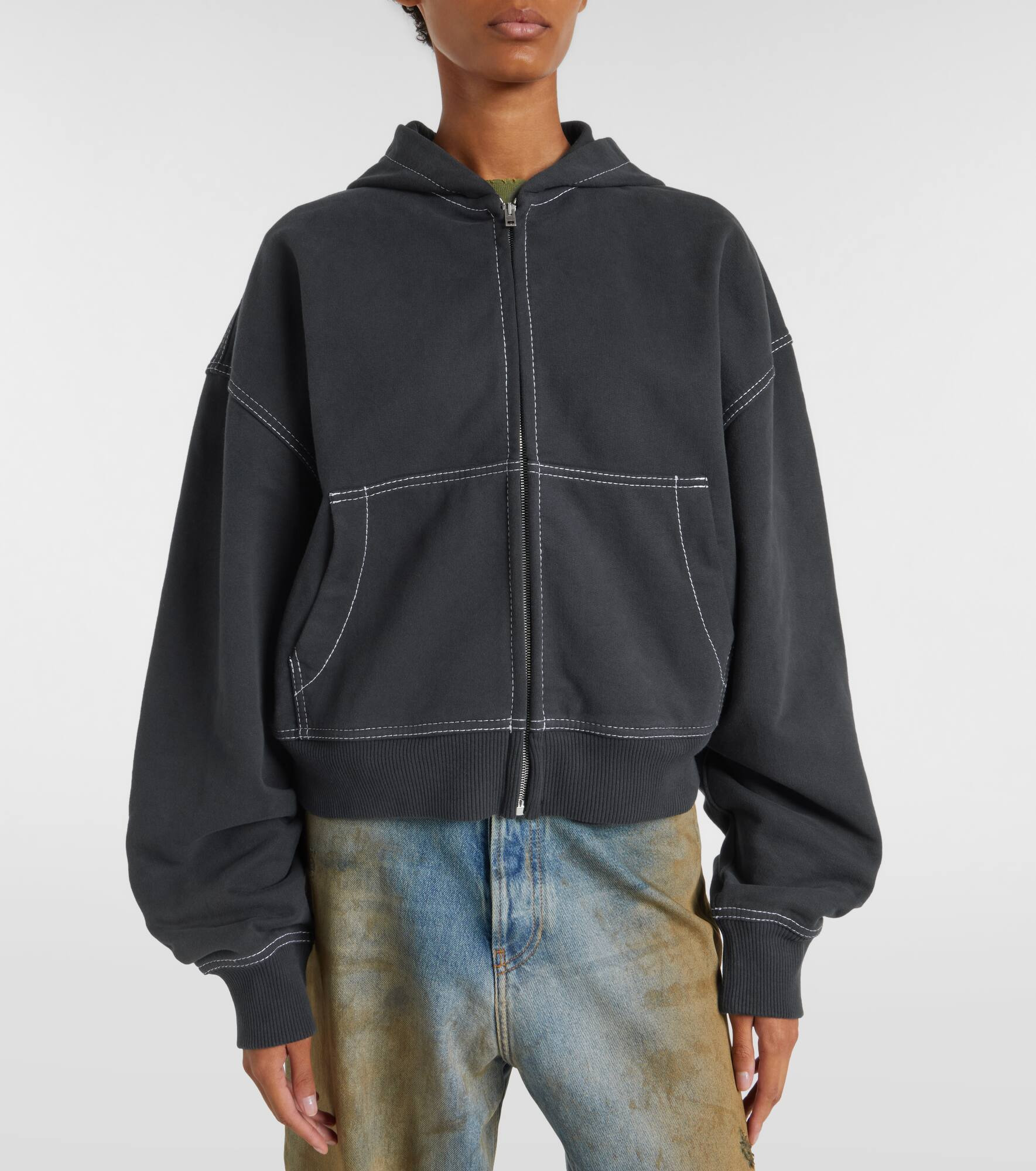 Logo cotton fleece zip-up sweatshirt - 6