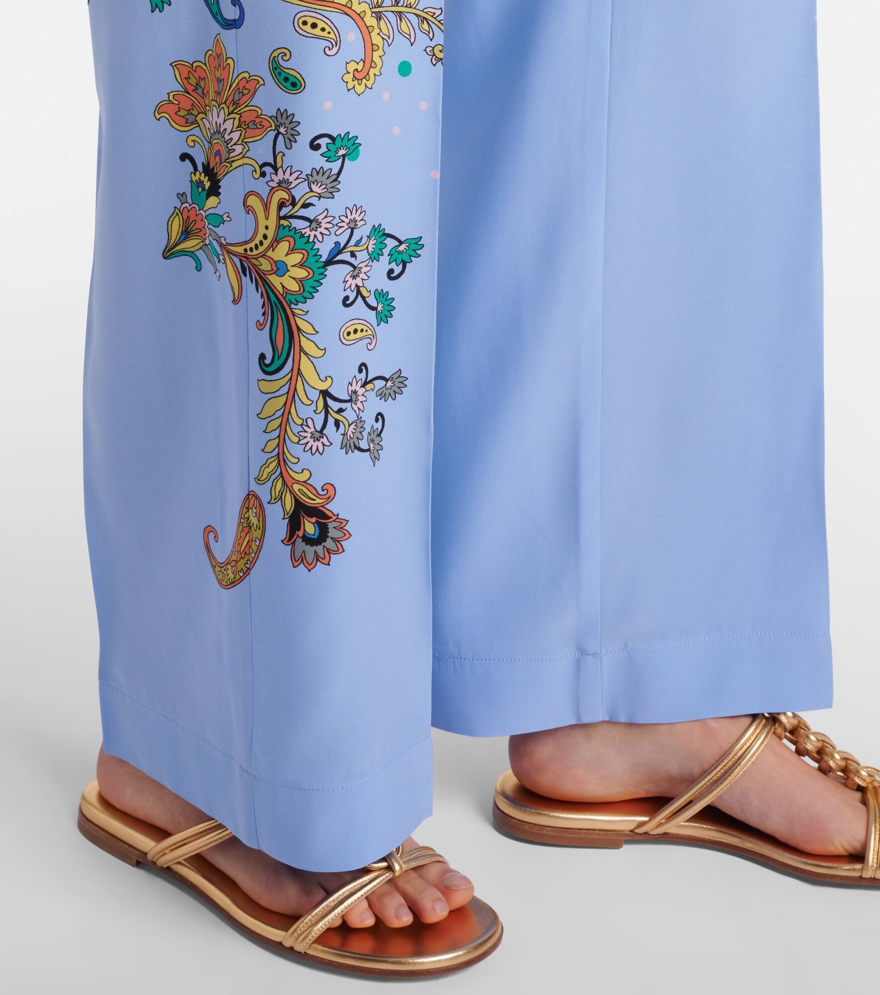 Floral silk crêpe de chine wide-leg pants - 5