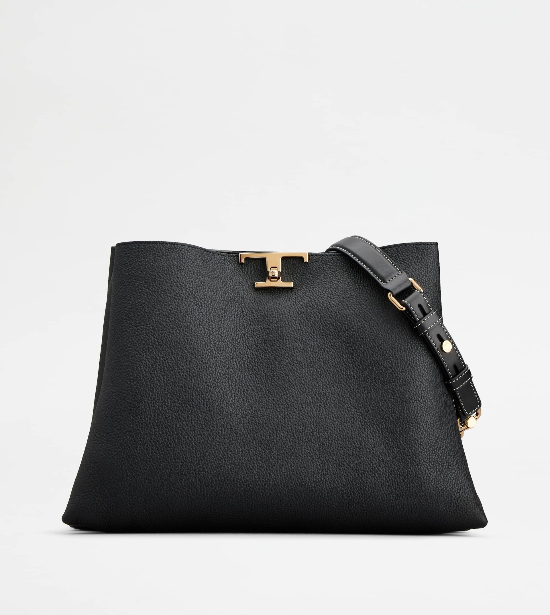 T TIMELESS SHOULDER BAG IN LEATHER MEDIUM - BLACK - 1