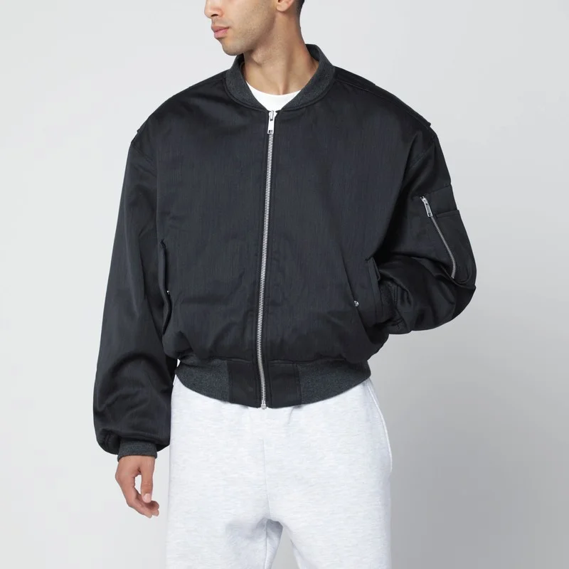 Grey wool-blend bomber jacket with zip - 1
