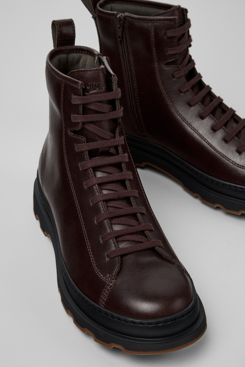 Brown Leather Mid Boots for Men. 2