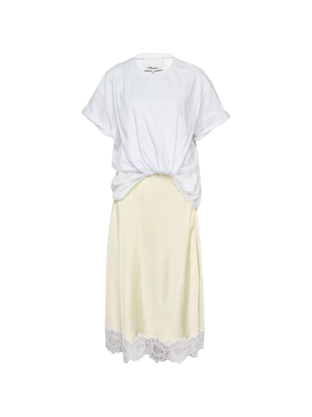 lace-trim twisted-front midi dress - 1