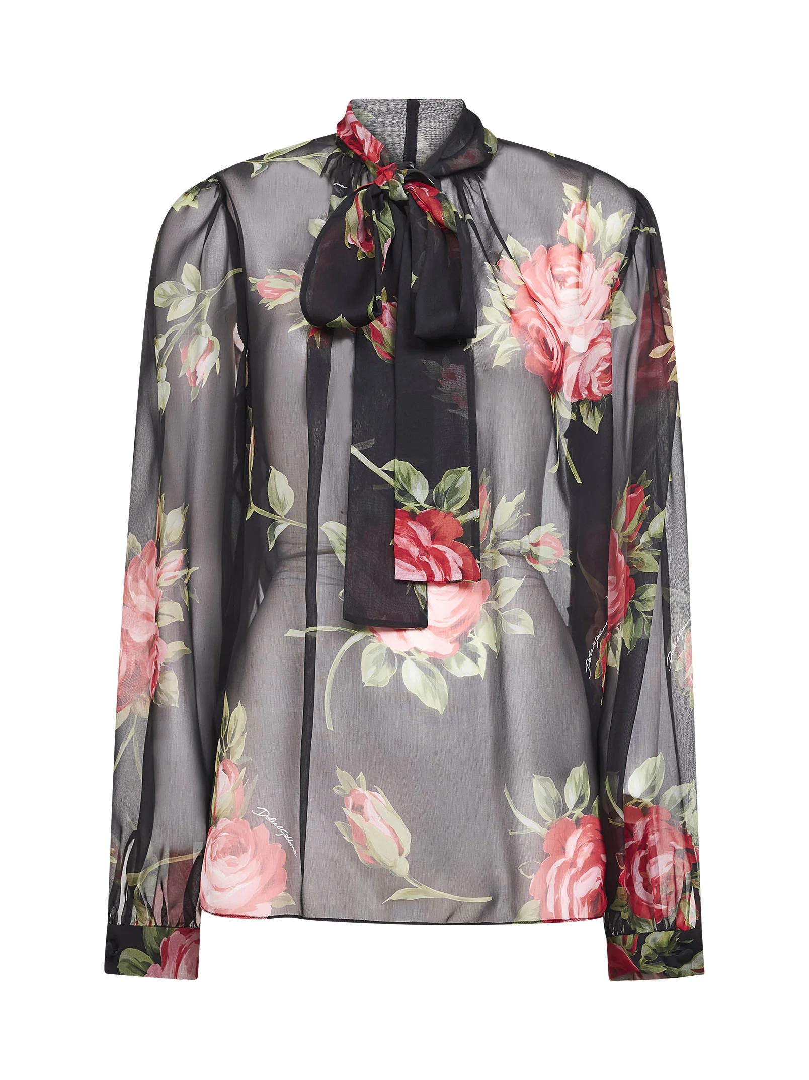 Black Rose bouquet-print silk chiffon top - 1