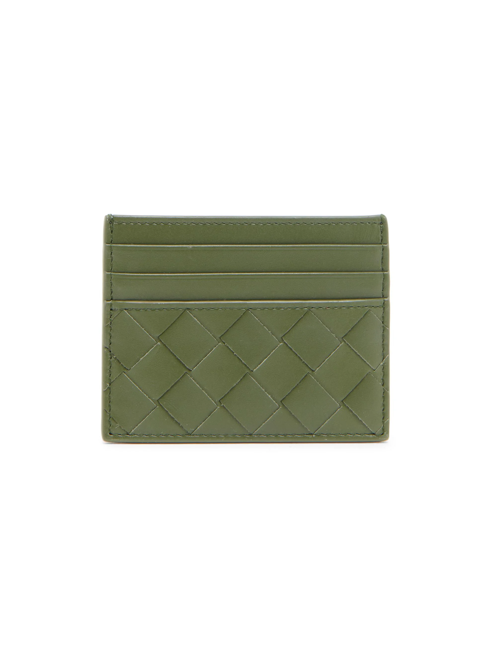 Men's Intrecciato Leather Card Case - Green Green - 1
