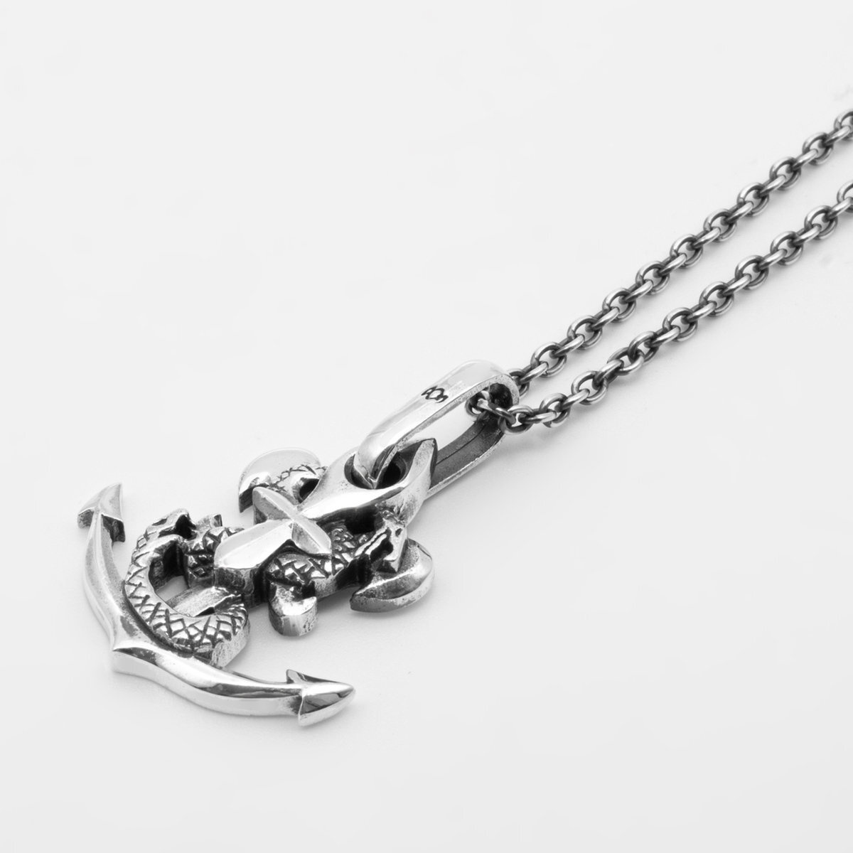 Snake Anchor Pendant Necklace in Silver - 3