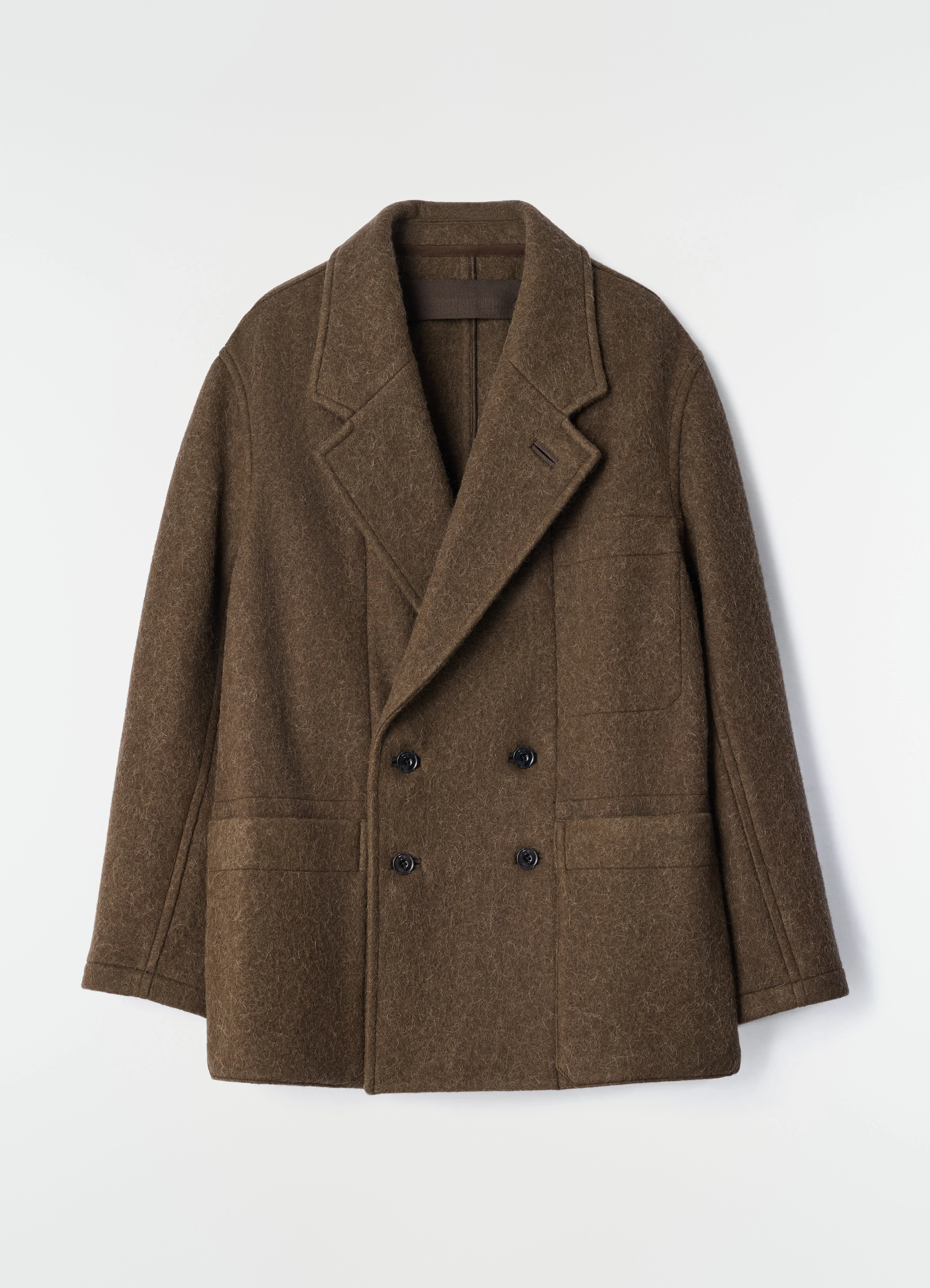 SHORT DOUBLE-BREASTED COAT IN FELTED WOOL ALPACA - 1