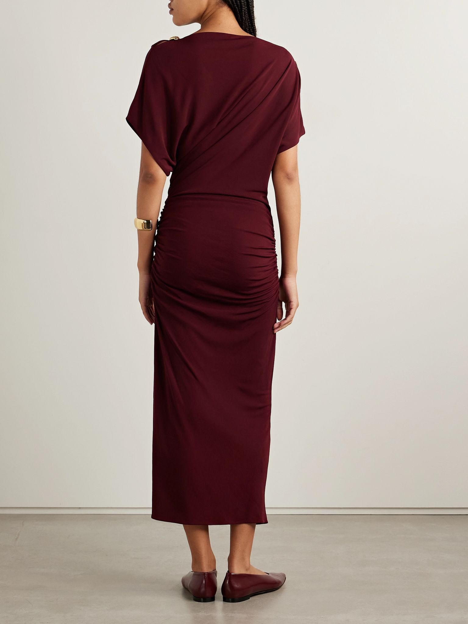 Brina embellished ruched jersey maxi dres Burgundy - 3