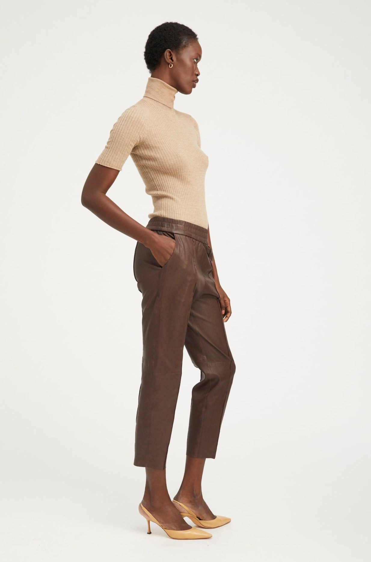 DARK CHOCOLATE LEATHER JOGGERS - 4