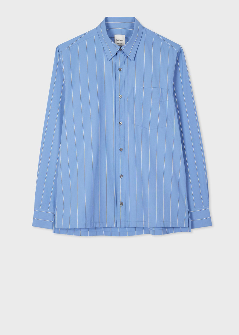 Blue Oversized Poplin Stripe Shirt - 1