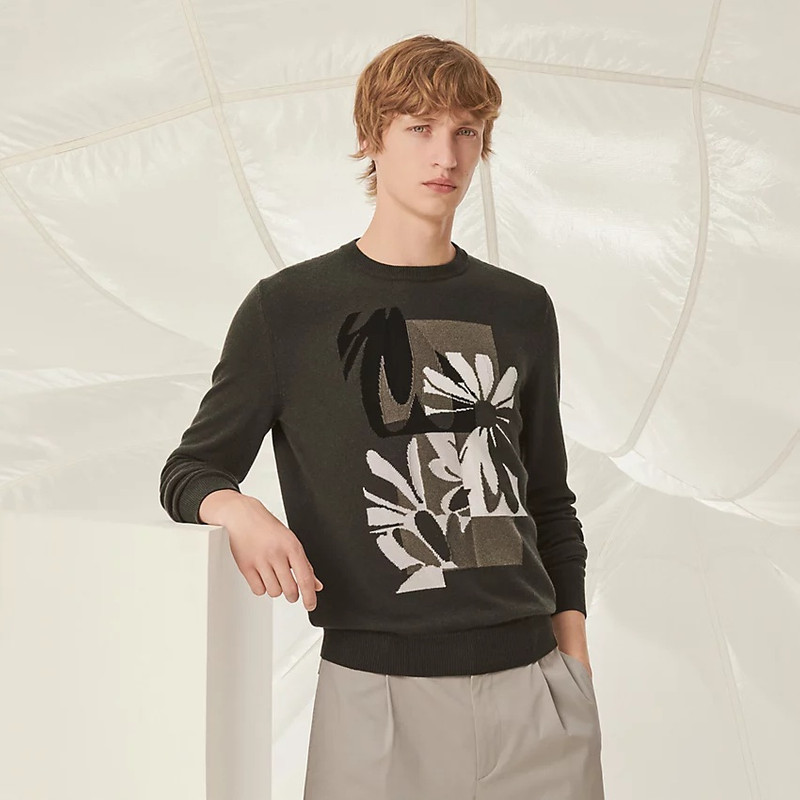 "Puzzle Floral" cashmere crewneck sweater 1