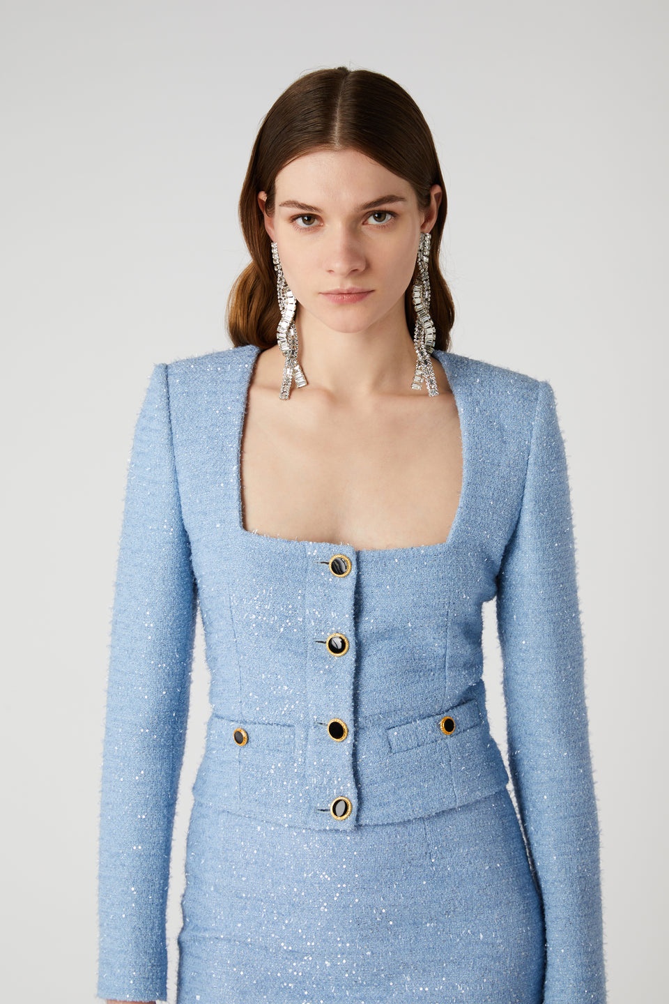 SEQUIN TWEED SQUARE NECK JACKET - 6