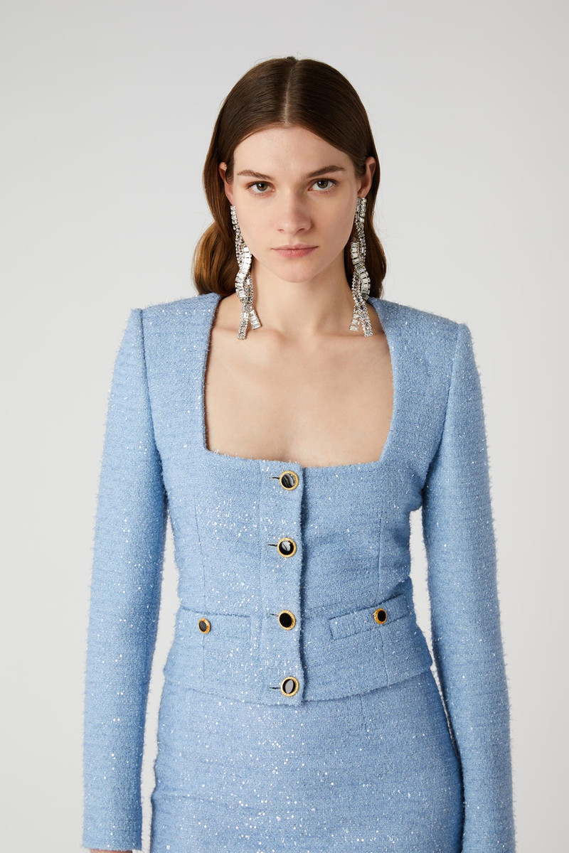 SEQUIN TWEED SQUARE NECK JACKET 6