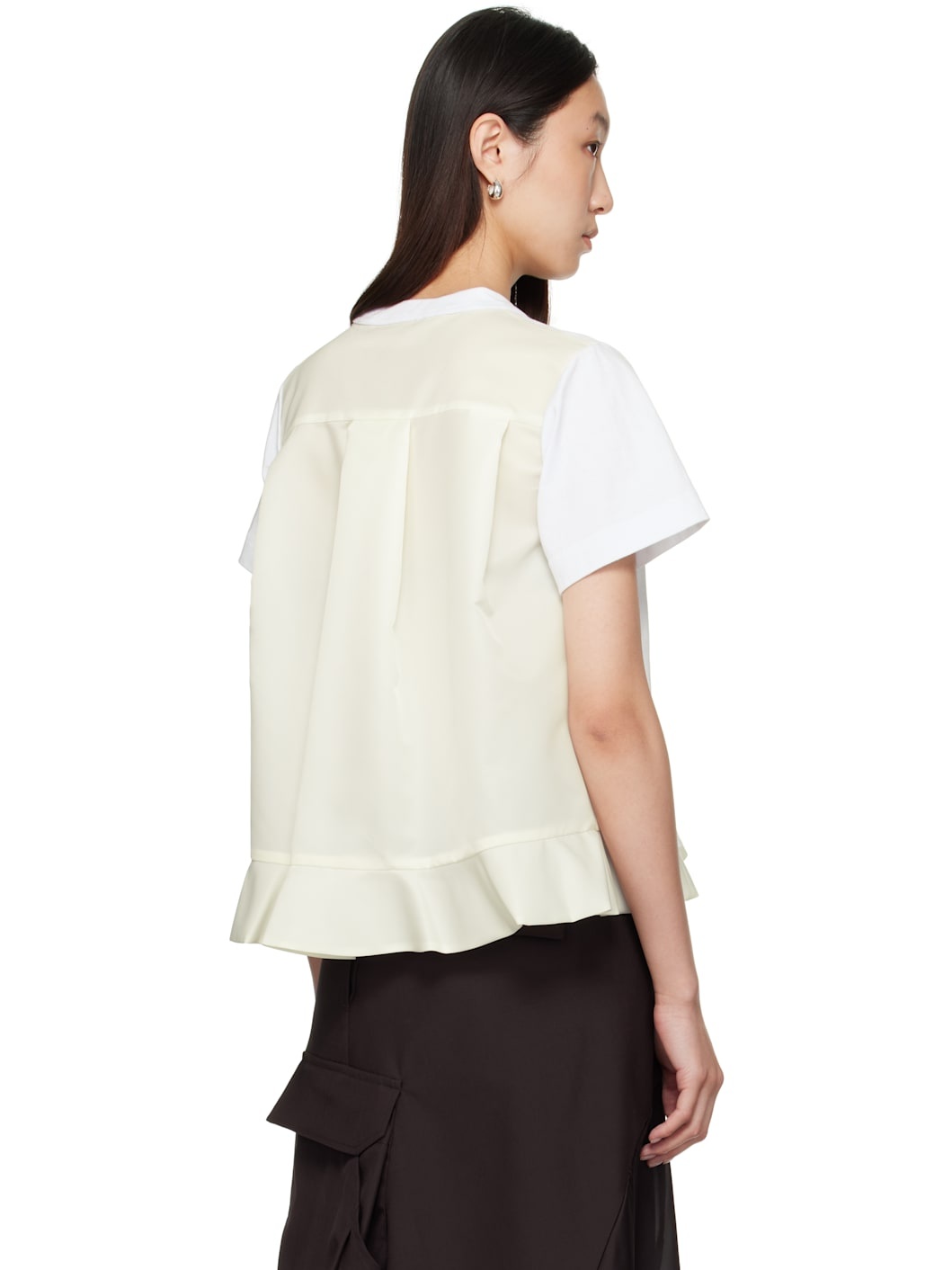 White Nylon Twill & Cotton Jersey T-shirt - 3