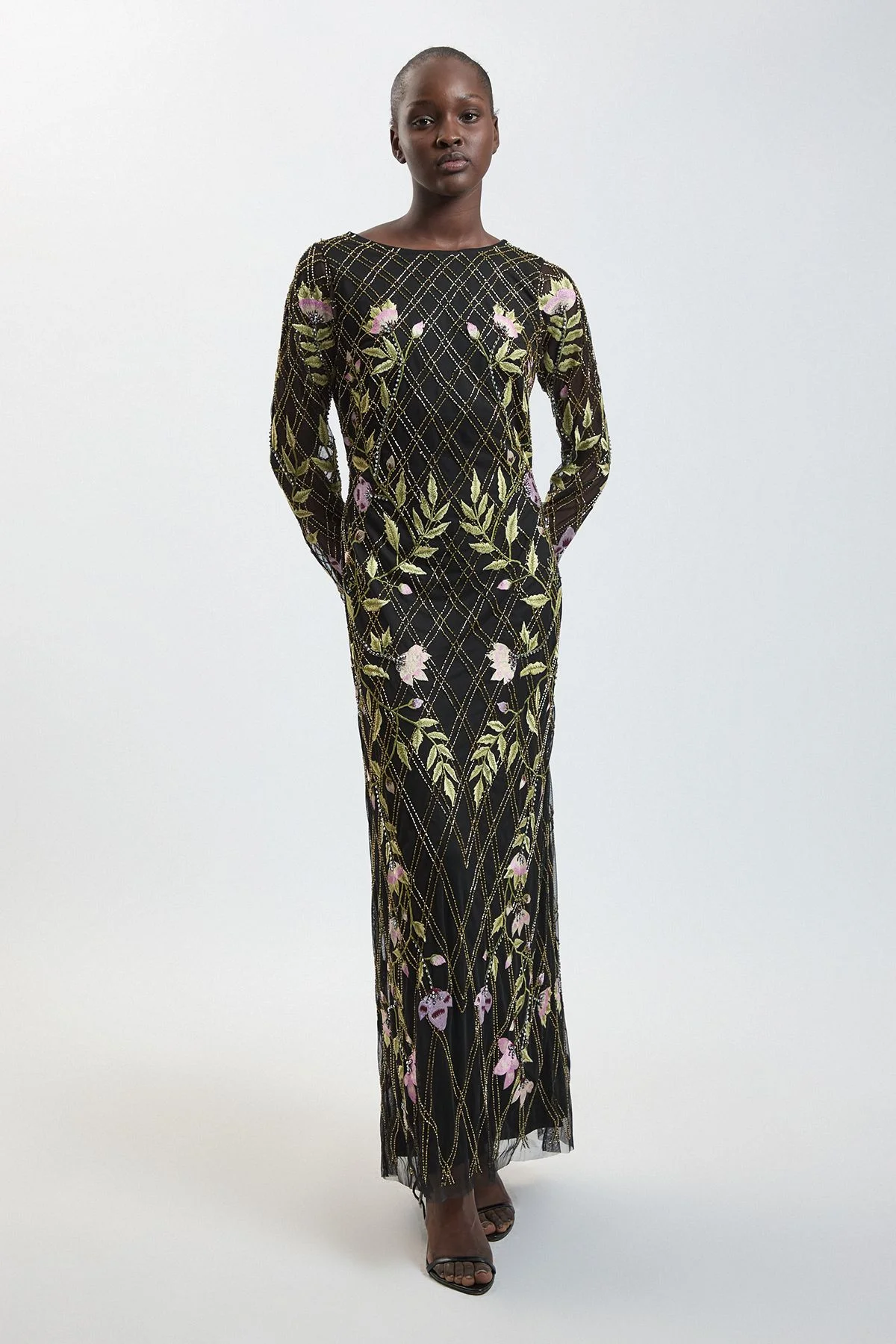 Hand Beaded Trailing Floral Maxi Dress - 1