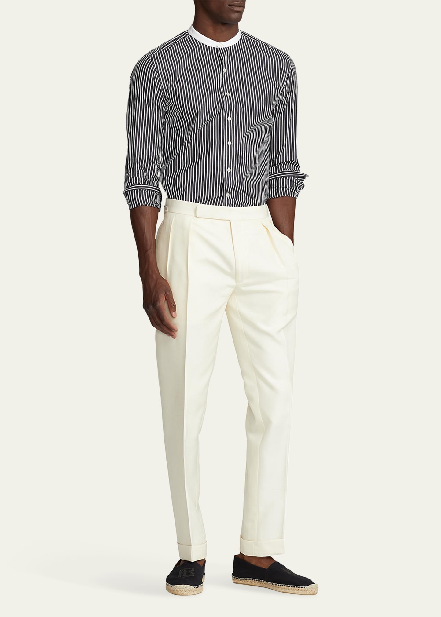 Men's Striped Band-Collar Sport Shirt - 2