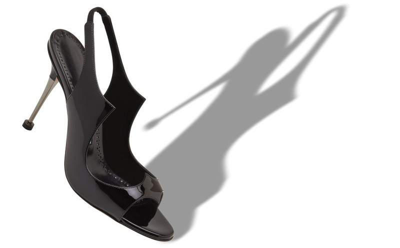 Manolo Blahnik Black Patent Leather Slingback Sandals outlook