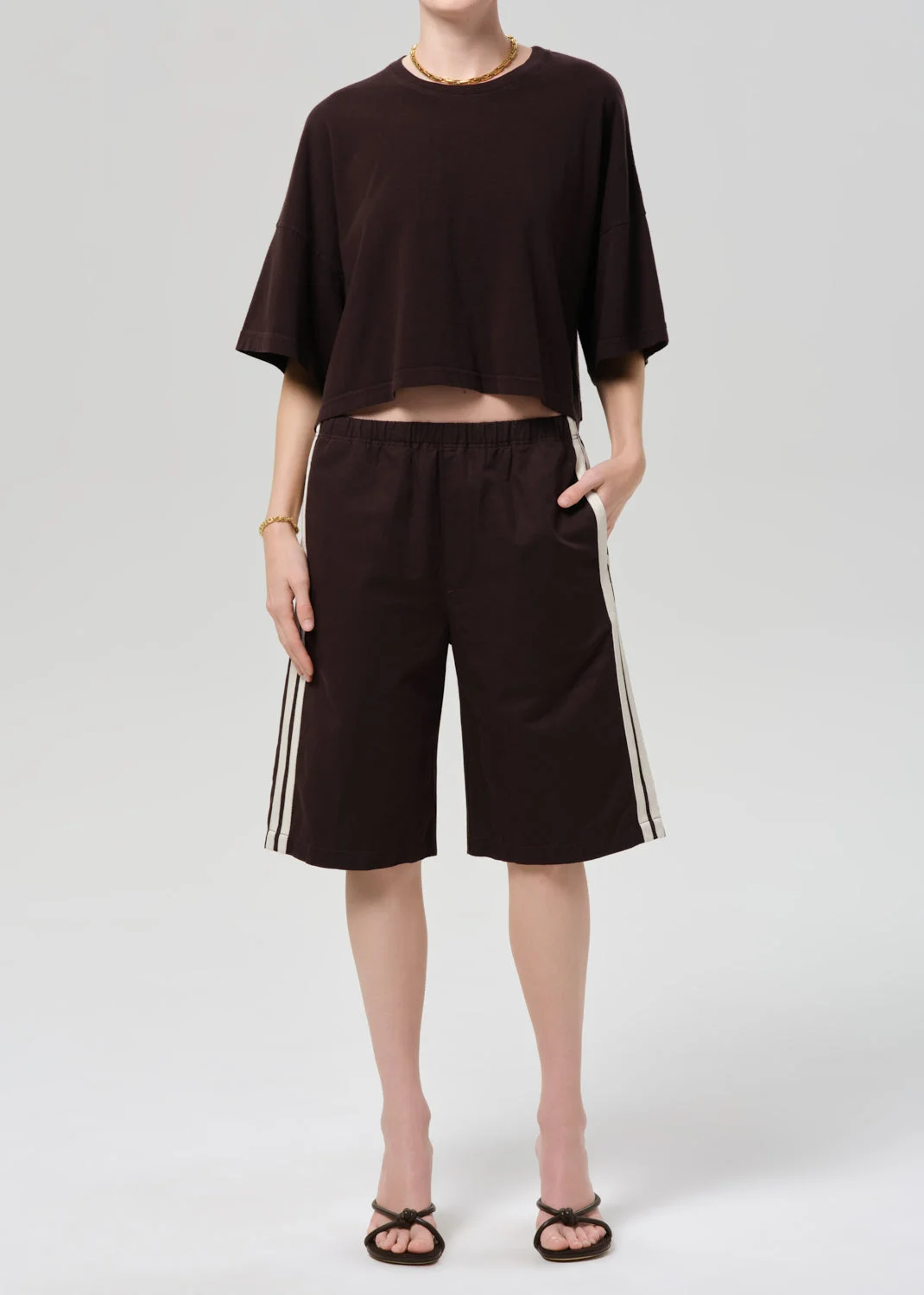 Crop Cape Tee In Chocolate - 1