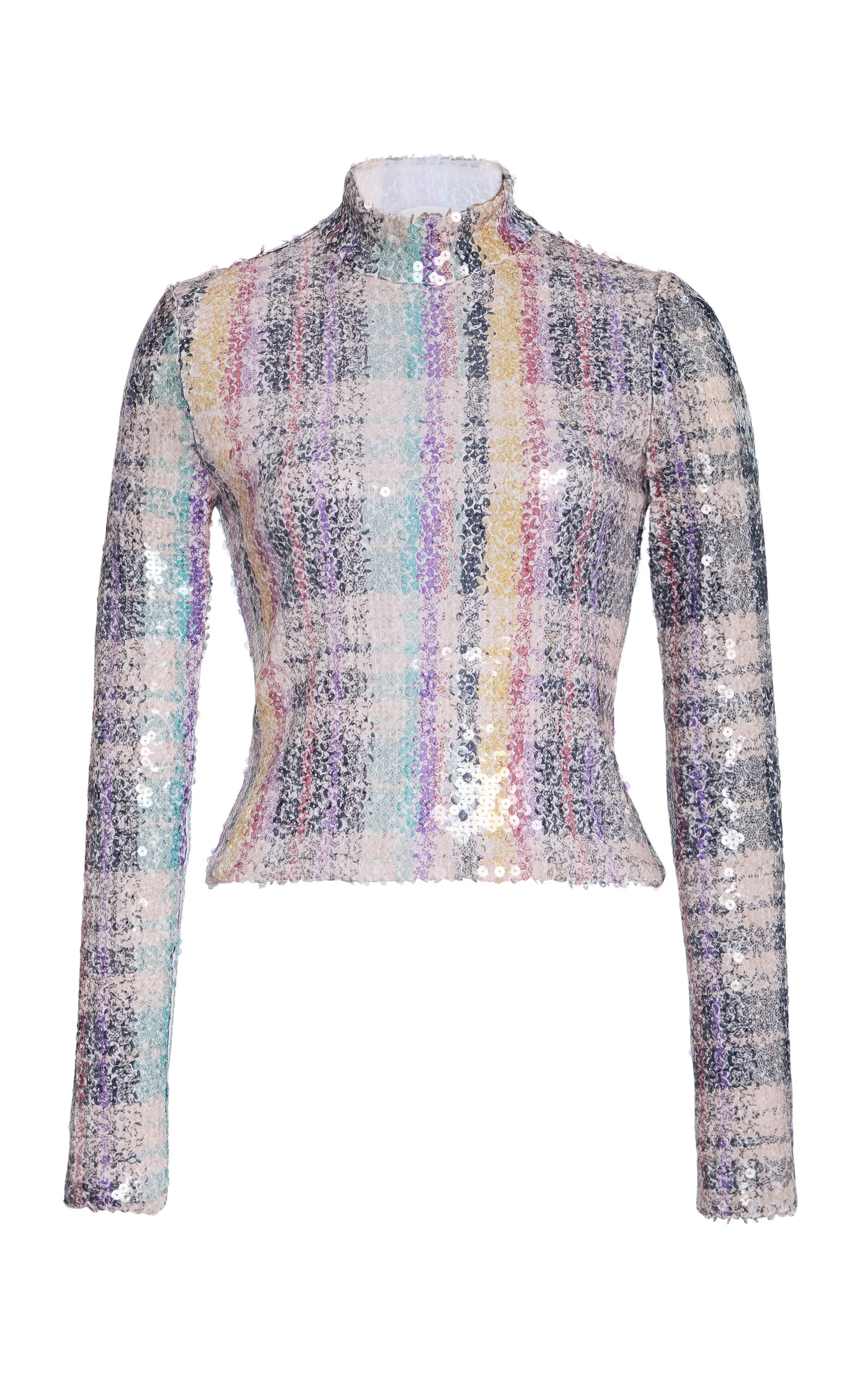 The Maven Paillette Mock Neck Top plaid - 1