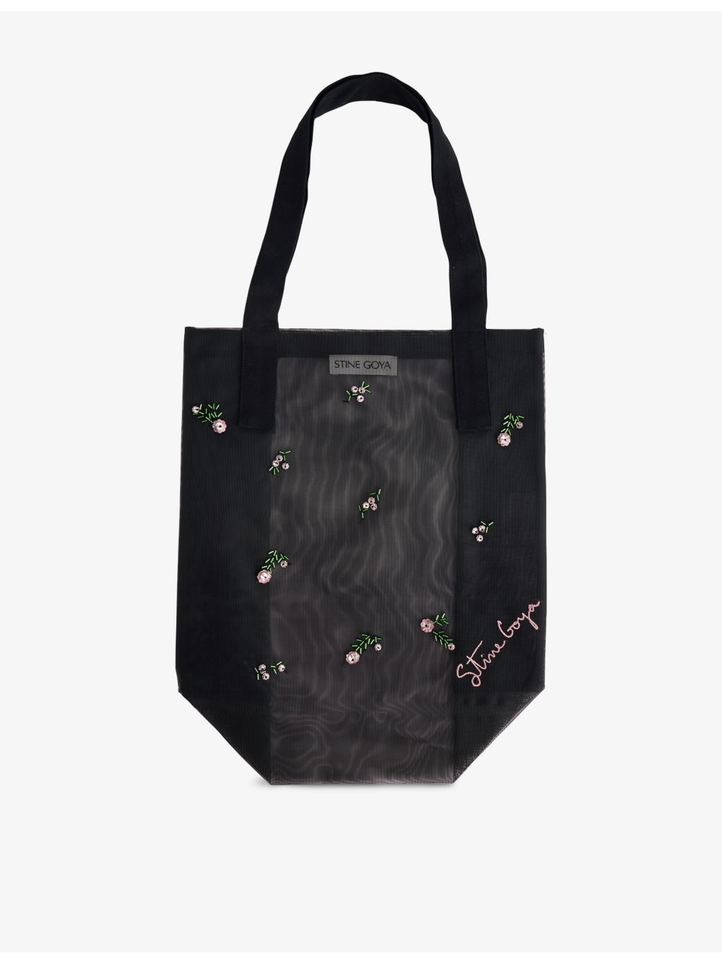 Flower-Embellished Mesh Tote Bag - 1