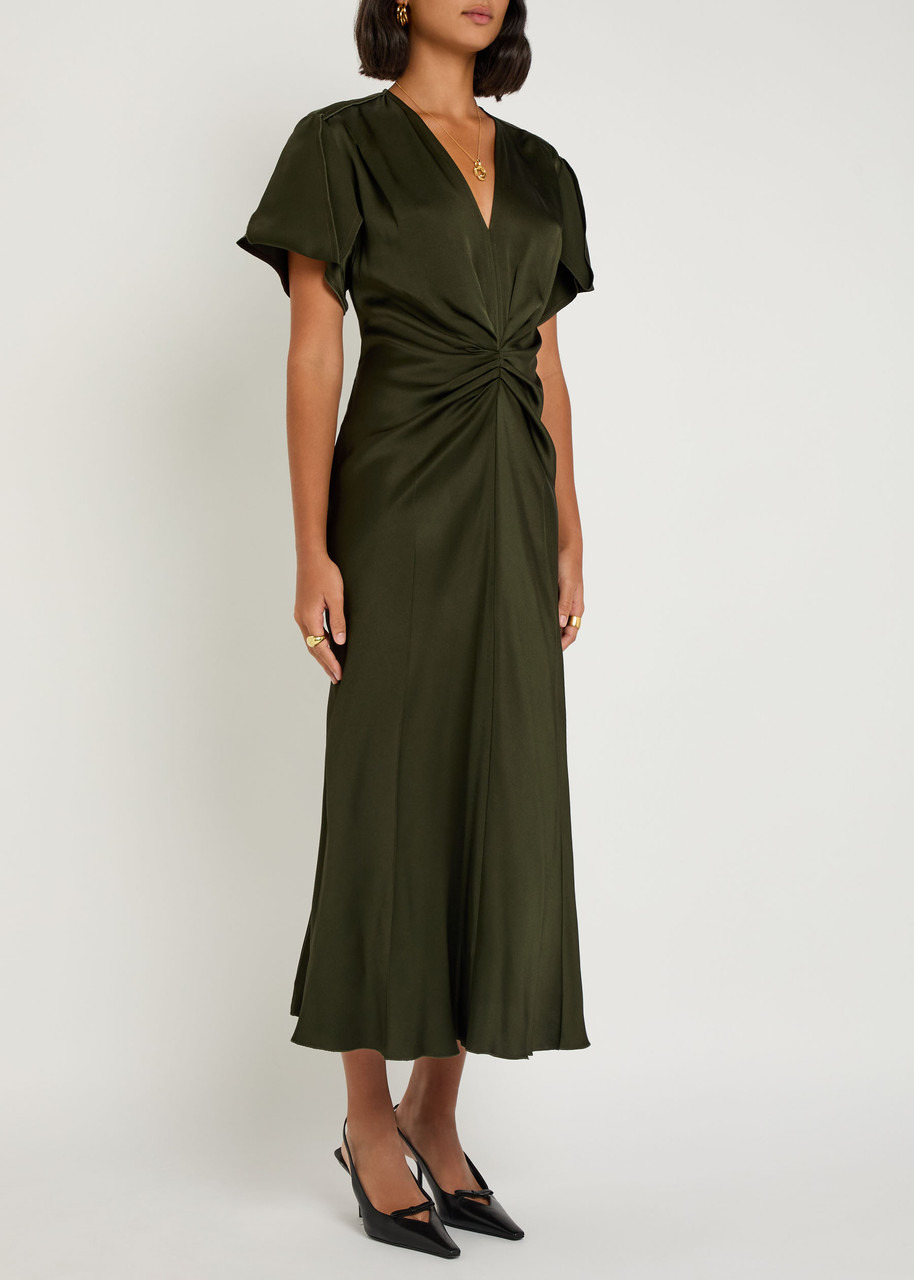Victoria Beckham Bella Gathered Satin Midi Dress - 2