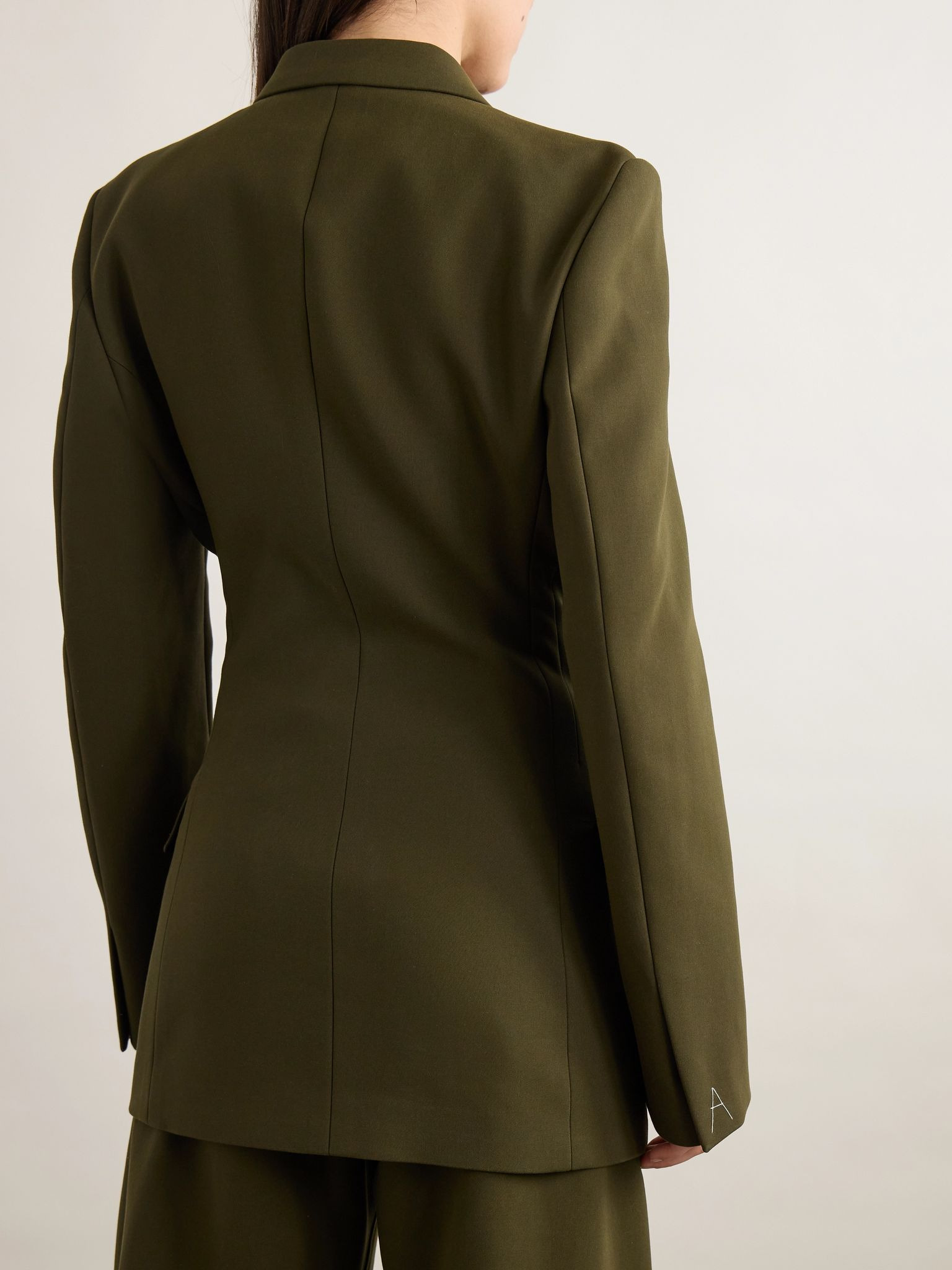 Double-breasted cotton-twill blazer Army green - 4