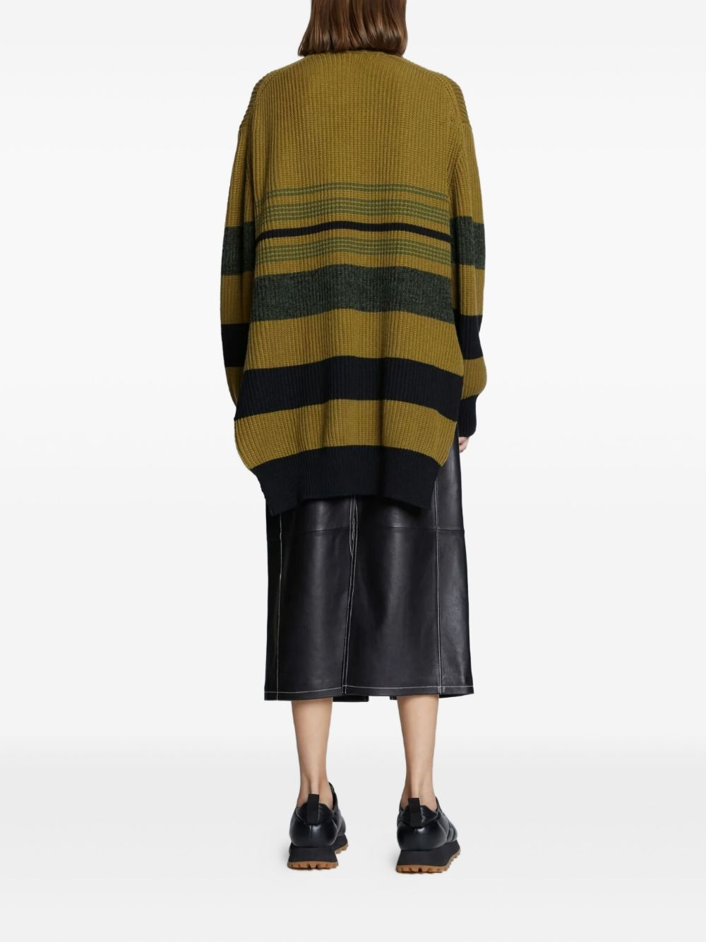 horizontal-stripe V-neck jumper - 3