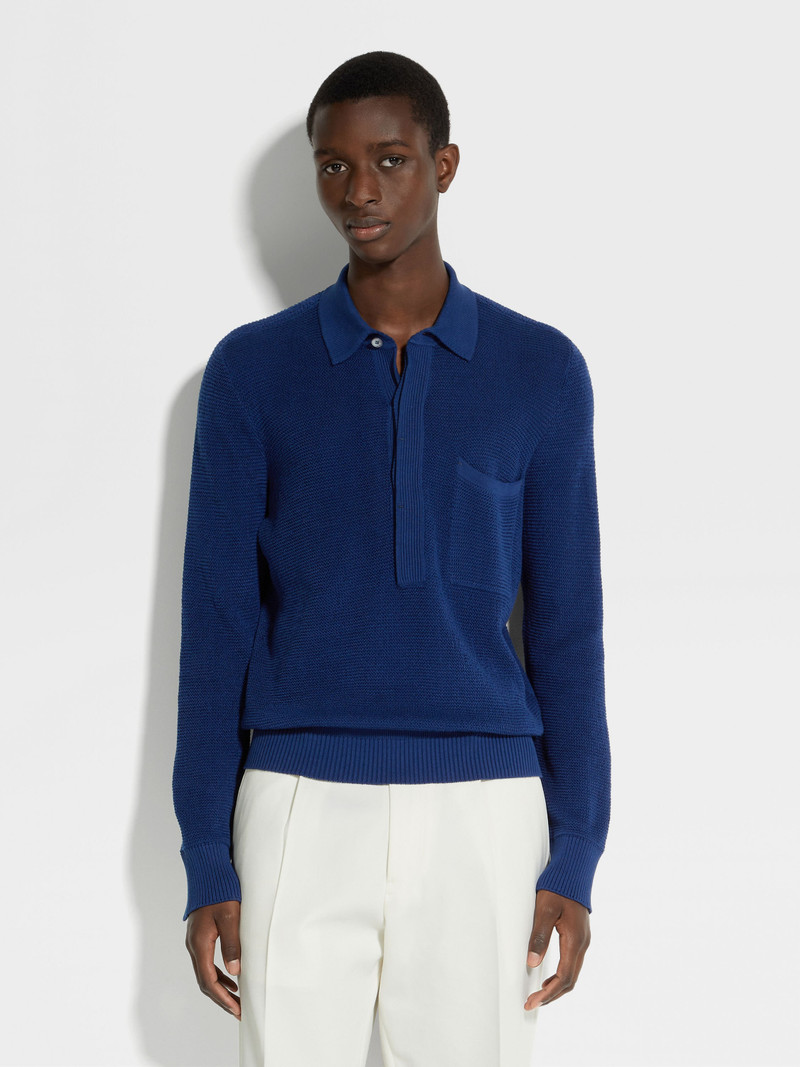UTILITY BLUE MÉLANGE COTTON AND SILK POLO SHIRT 4
