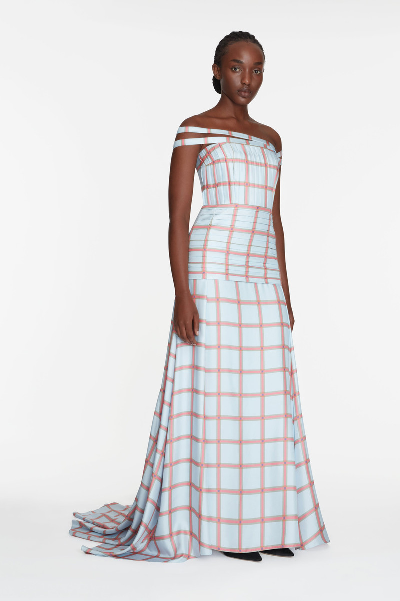 EMILIA WICKSTEAD Estella Dress In Blue & Pink Check Silk Twill outlook