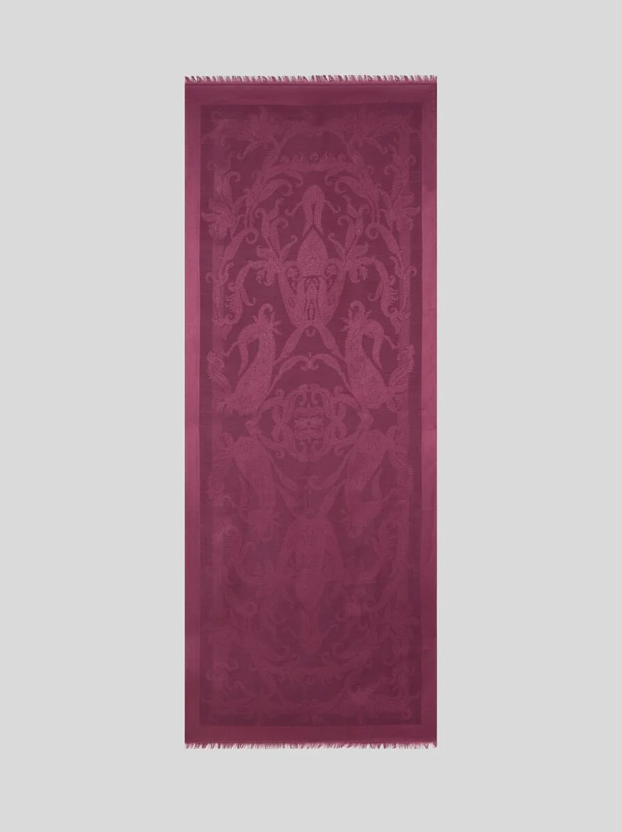 SILK AND WOOL JACQUARD SCARF WITH LEAFY PAISLEY MOTIF - 1