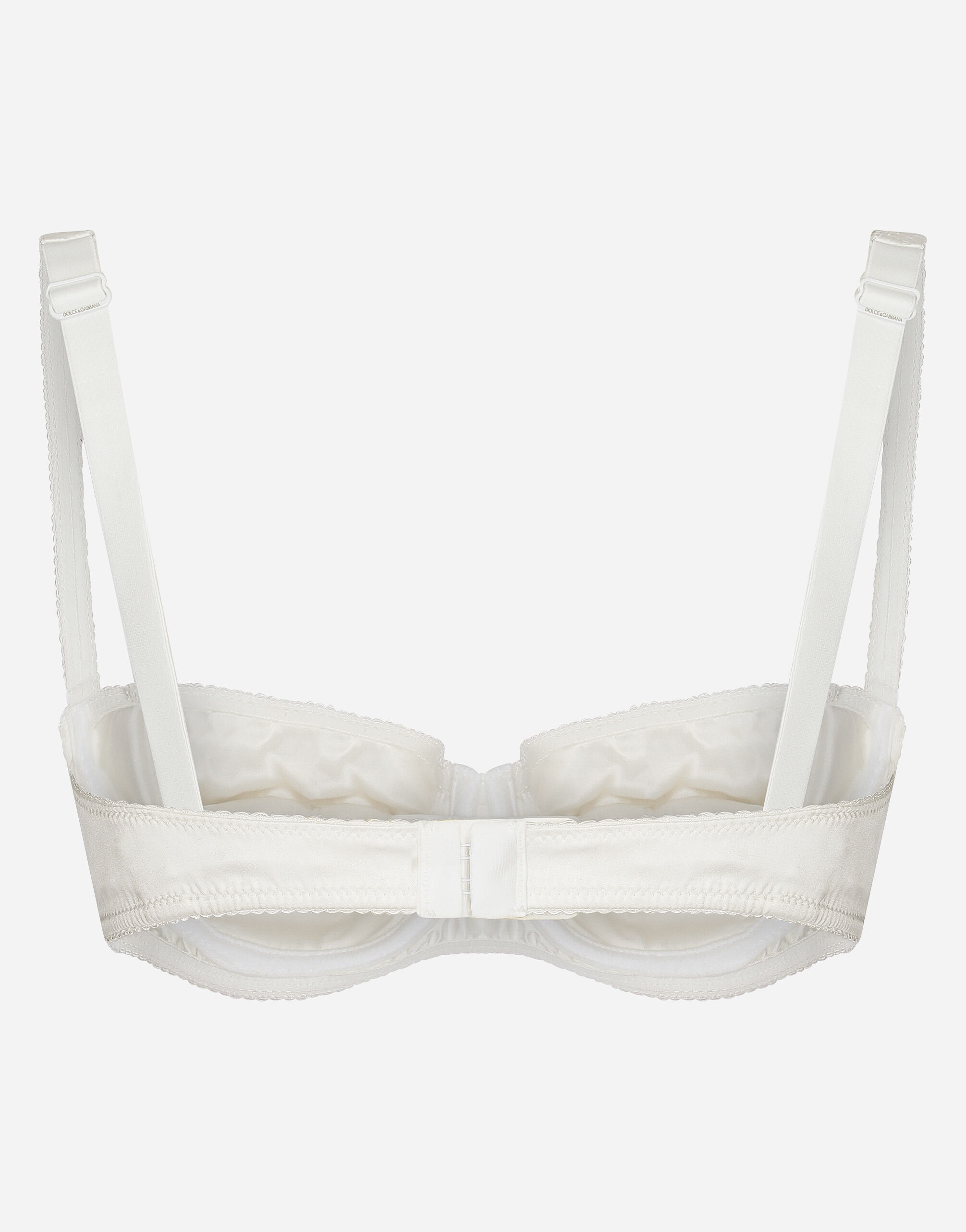 Semi-padded satin balconette bra with lace - 2