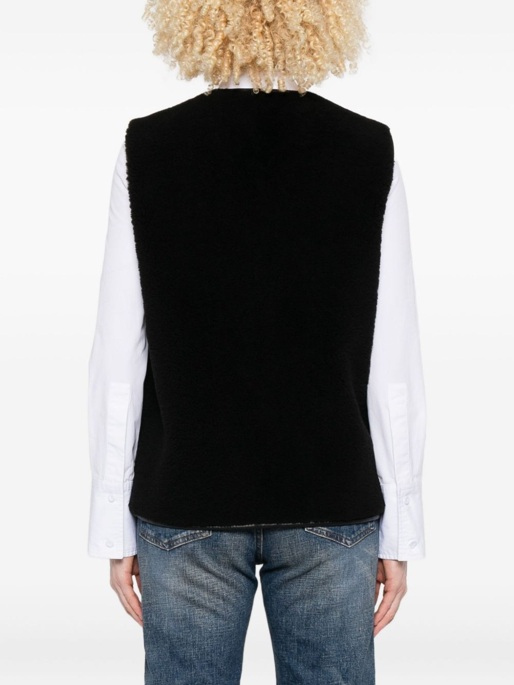 leather-trim buttoned gilet - 4