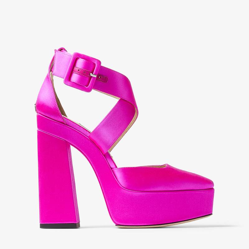 Gian 140 Fuchsia Satin Platform Heels - 1