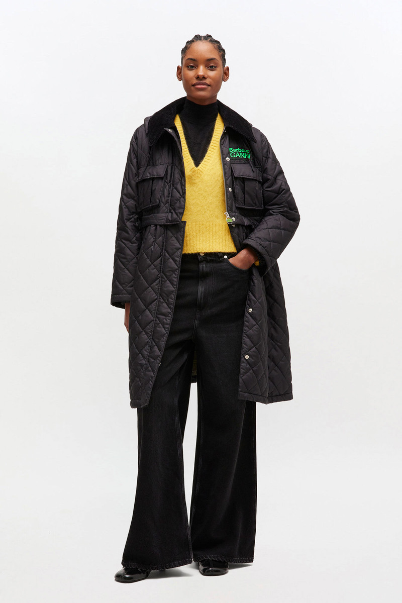 GANNI QUILTED LONG COAT IN BLACK outlook