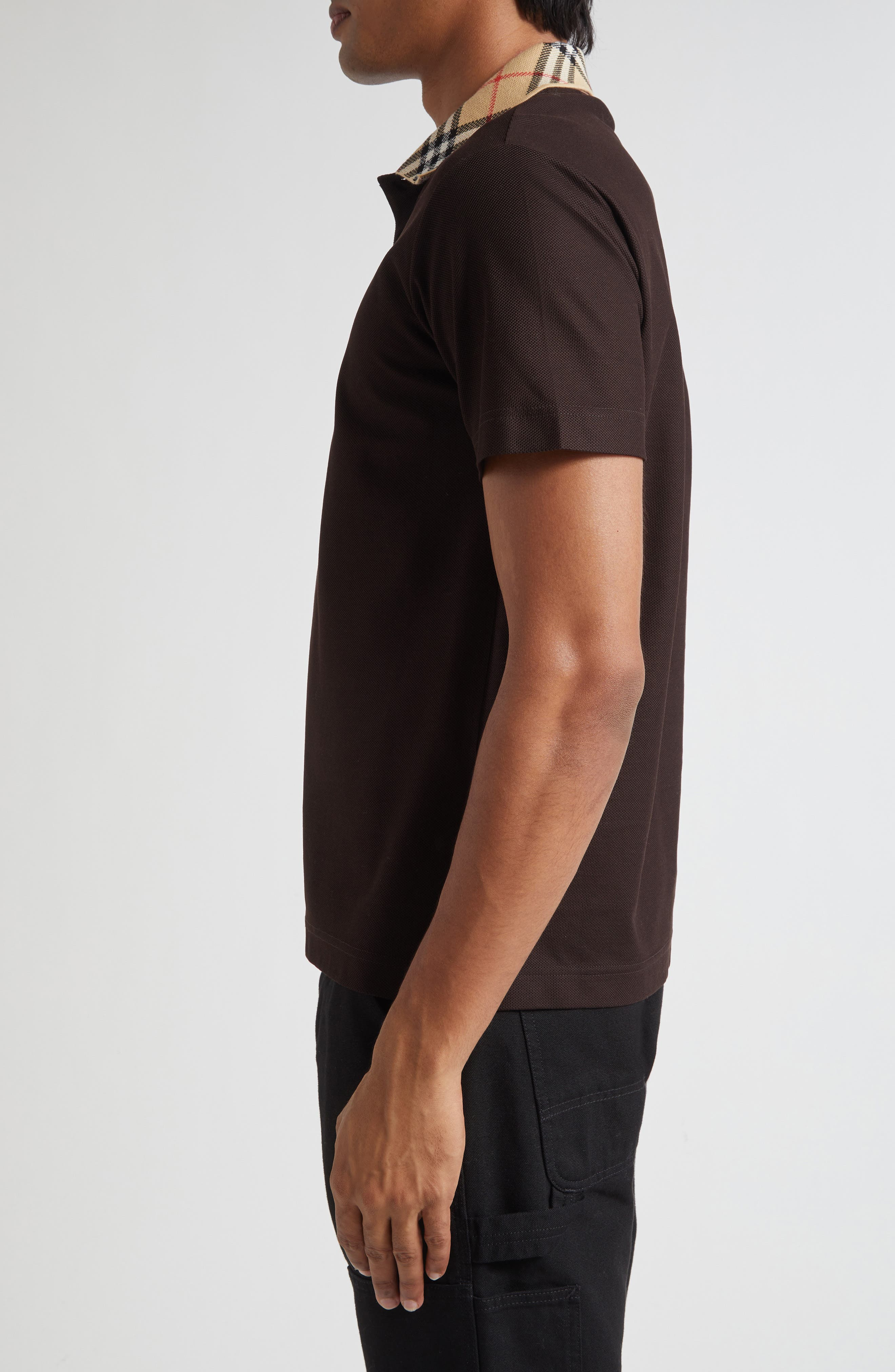 burberry Evan Check Collar Cotton Piqué Polo in Clove Brown at Nordstrom - 3