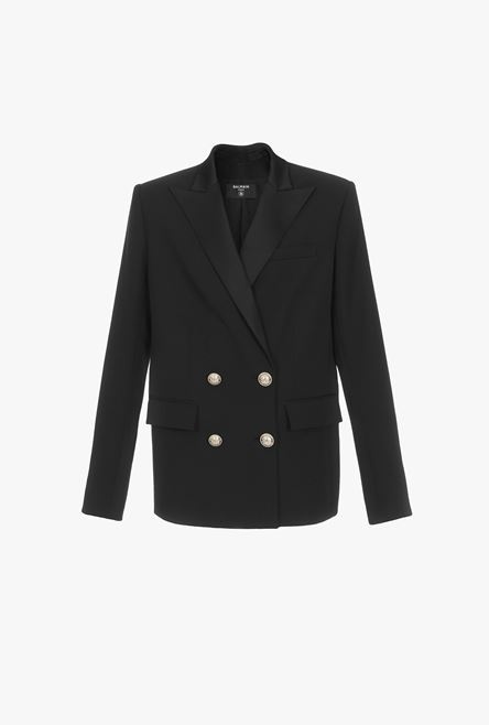 Black wool blazer with gold-tone double-breasted buttoned closure - 1
