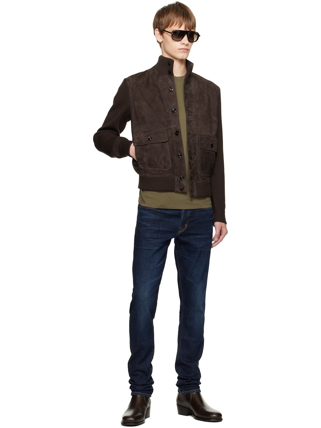 Brown Suede Front Merino Leather Jacket - 4