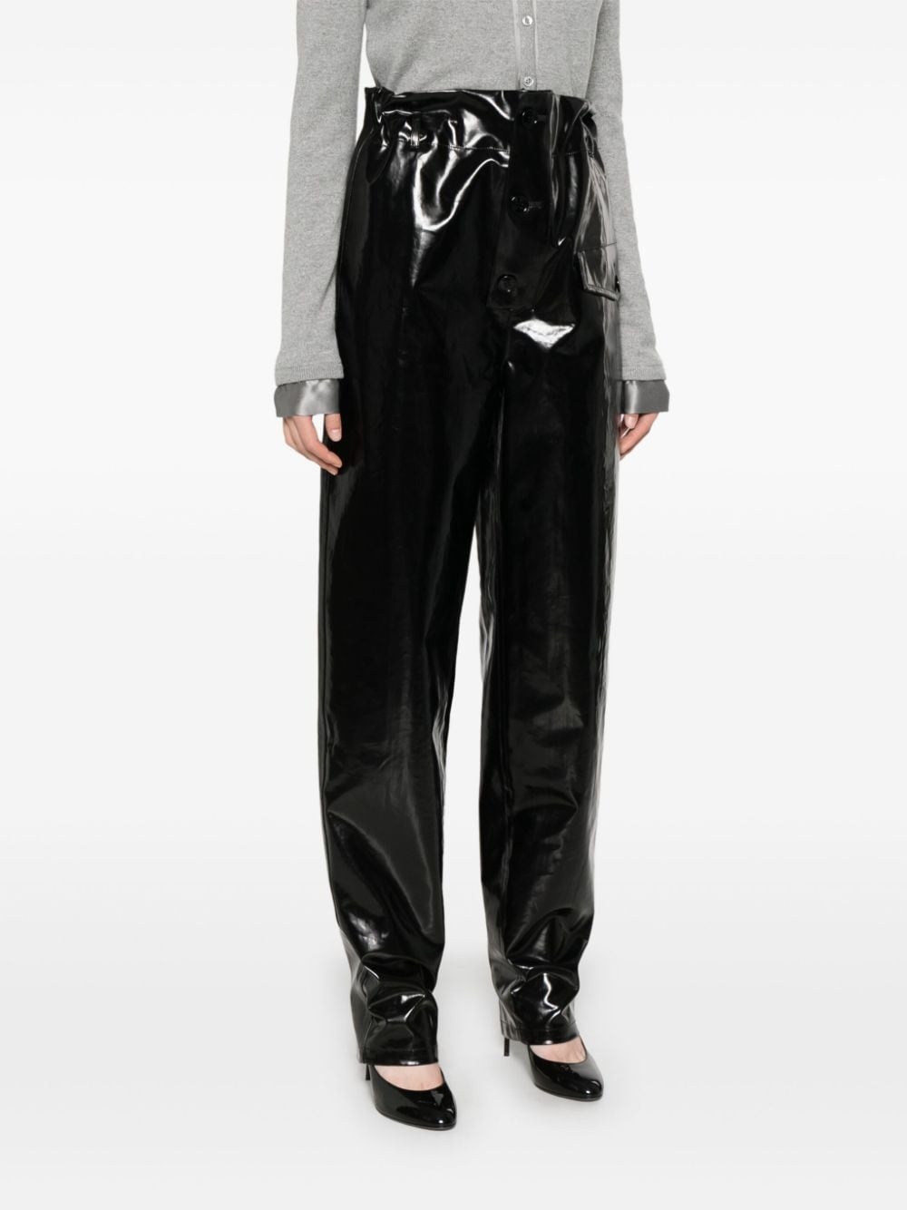 paperbag-waist coated trousers - 3