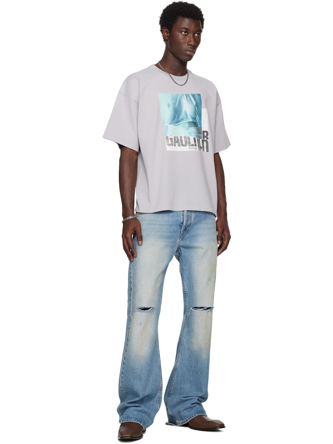 Gray Printed Water Oversized T-shirt - 4