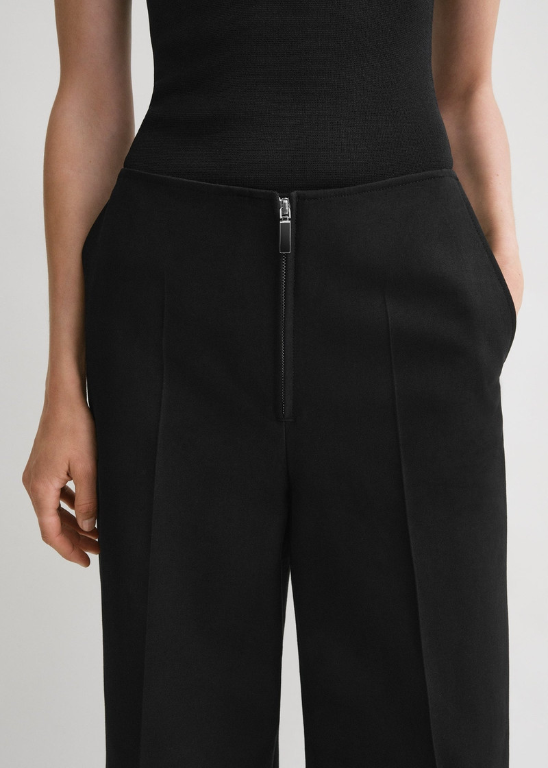Zip-front wide trousers black 5