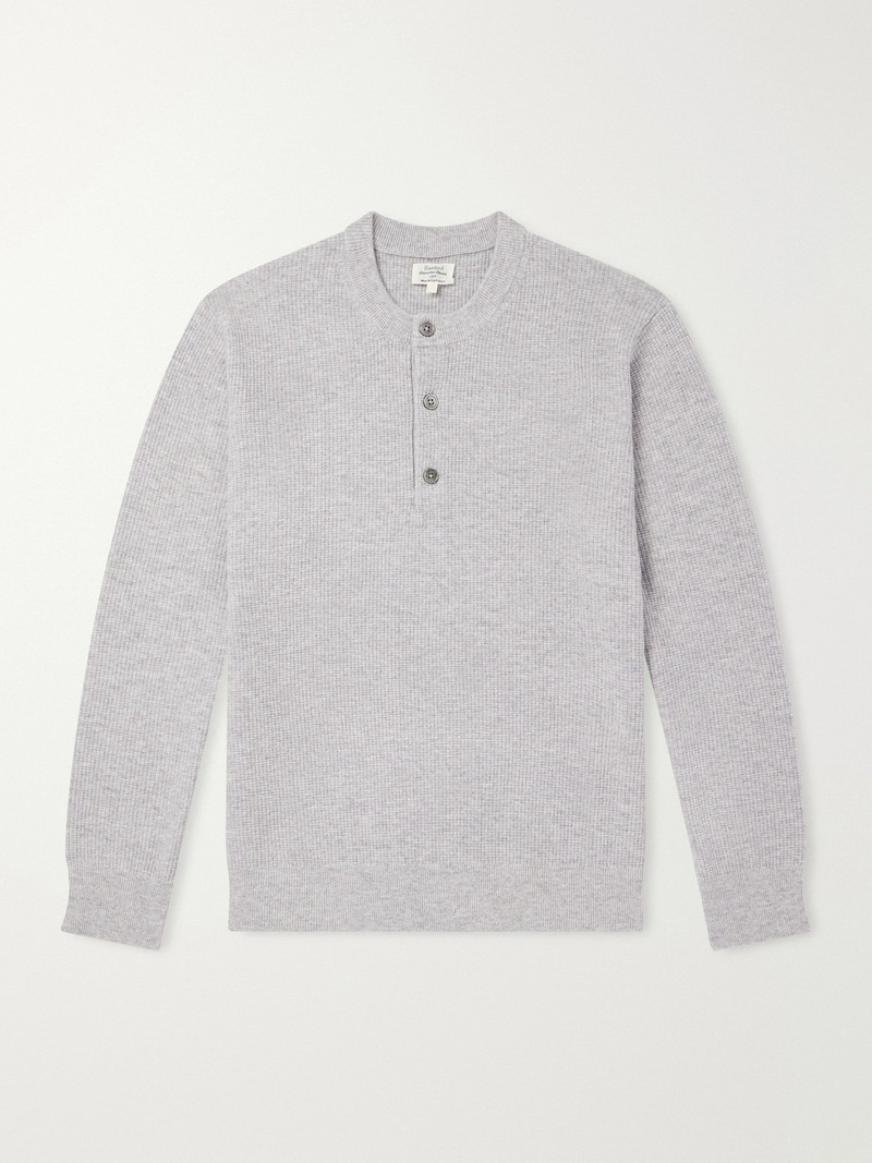 Wool and Cashmere-Blend Waffle Henley Sweater 1