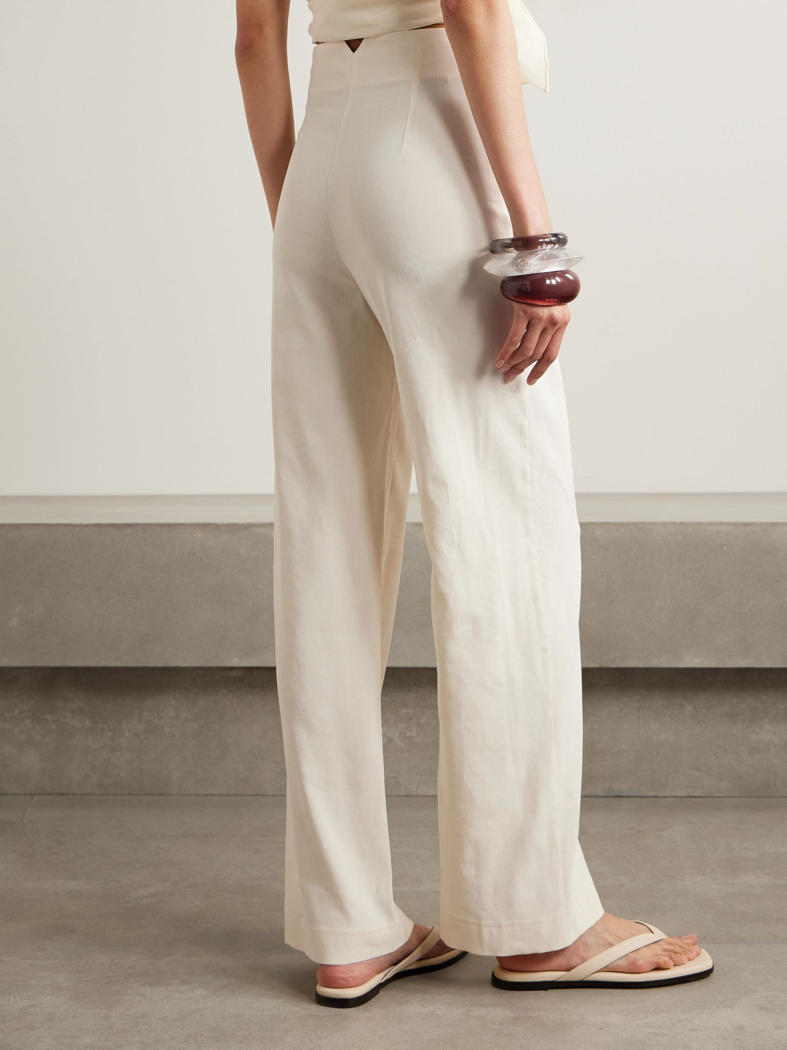 Asa linen-blend crepe straight-leg pants Ivory - 3