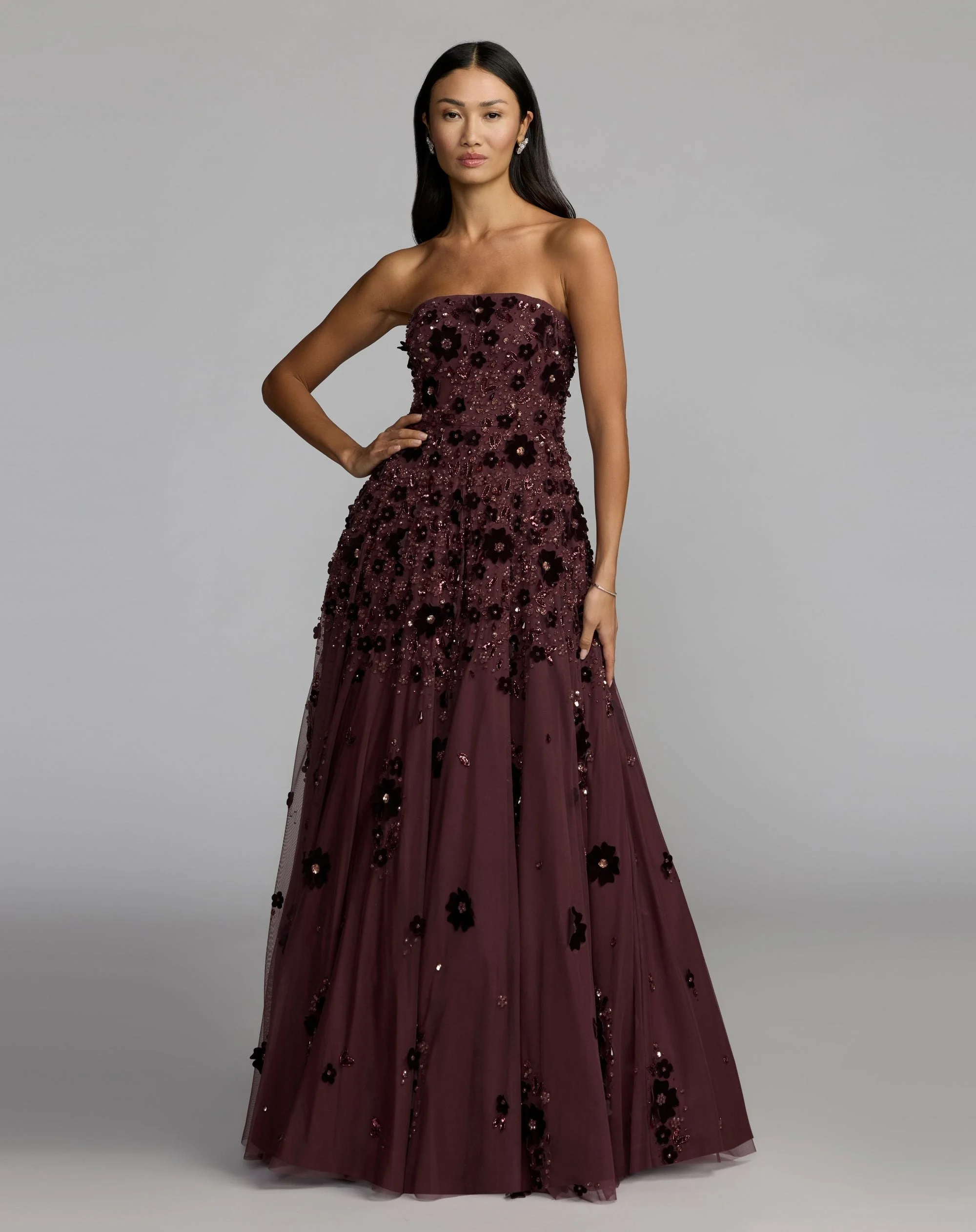 Amethyst Floral Embellished Strapless Ball Gown - 1