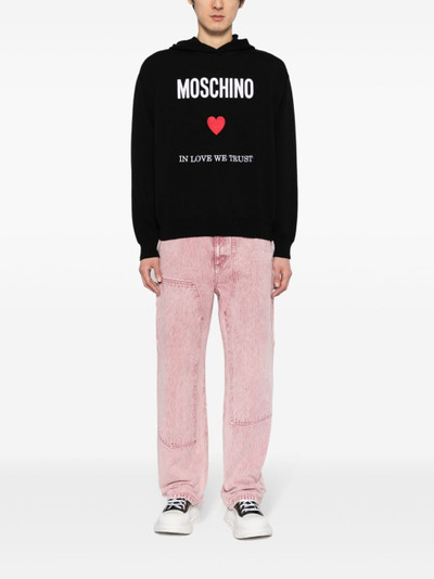 Moschino slogan-print cotton hoodie outlook