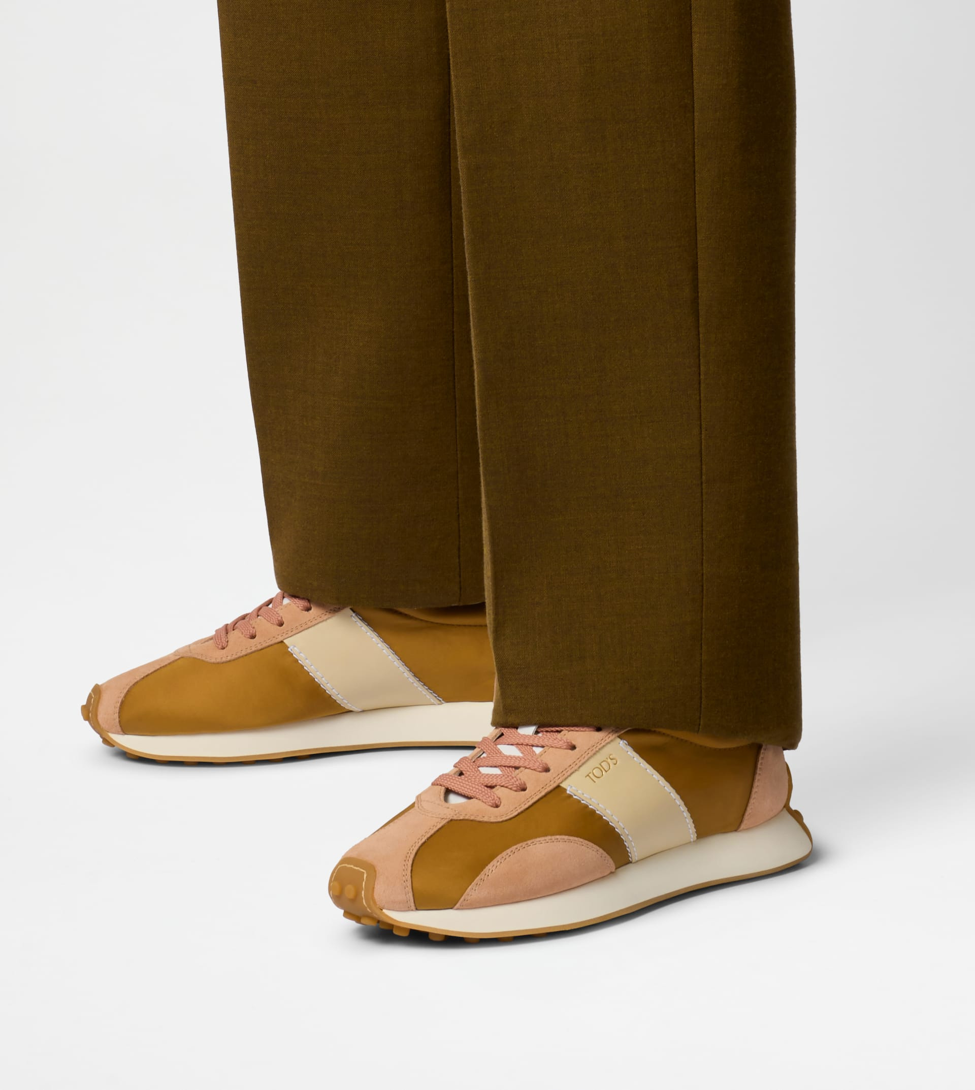 SNEAKERS IN LEATHER AND TECHNICAL FABRIC - PINK, BROWN, BEIGE, WHITE - 7