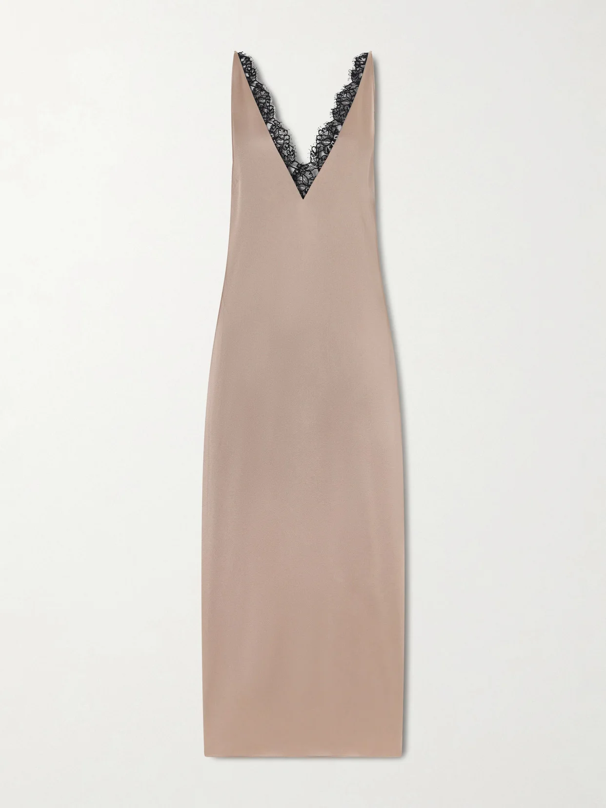 Lace-trimmed Satin Midi Dress - 1