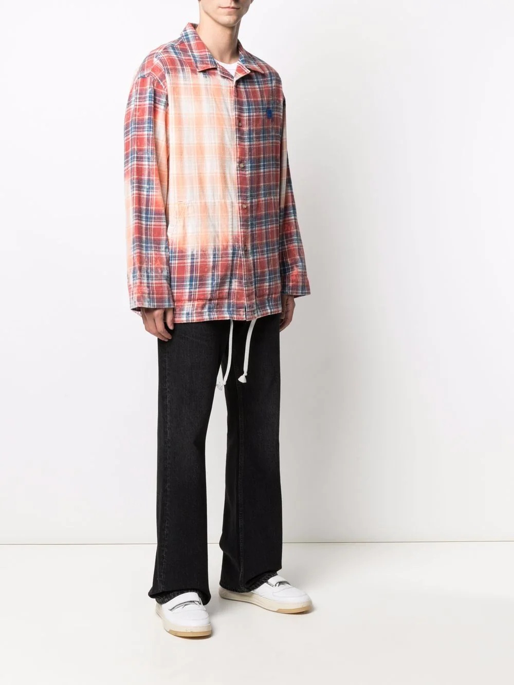 bleached-effect checked shirt - 4